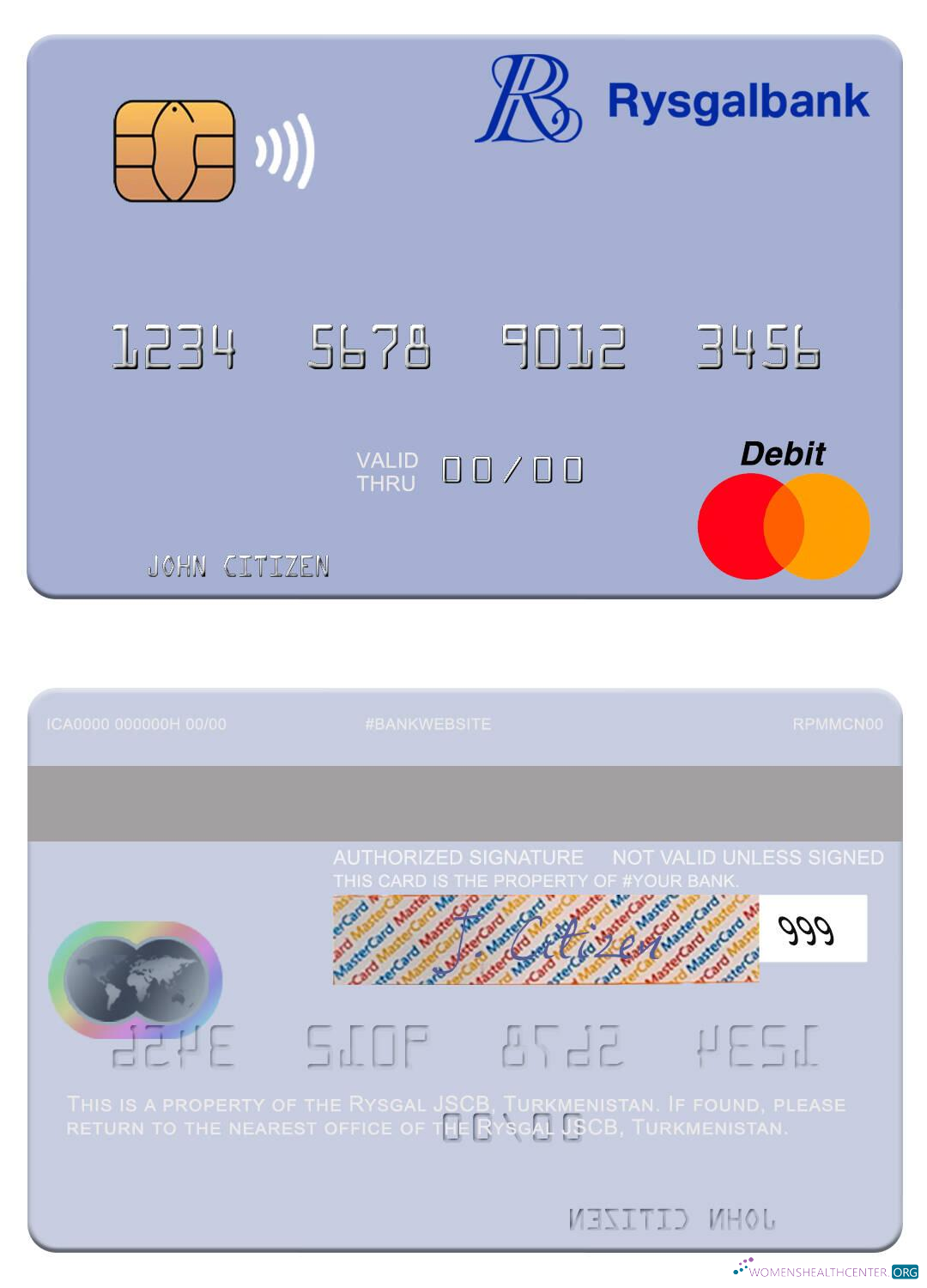 Download Turkmenistan Rysgal JSCB mastercard Photoshop template